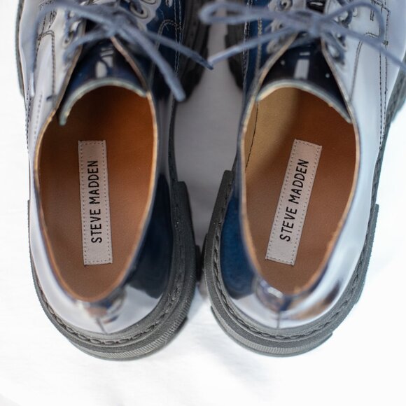 Steve Madden Chunky Platform Genuine Leather Shoes Lace Up Helga Blue Size 9M - Picture 7 of 11